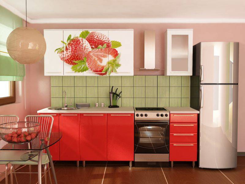 прямая кухня с фотопечатью клубника в Саранске