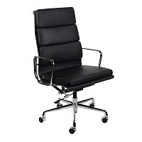 кресло eames style на колесиках черная кожа в Саранске